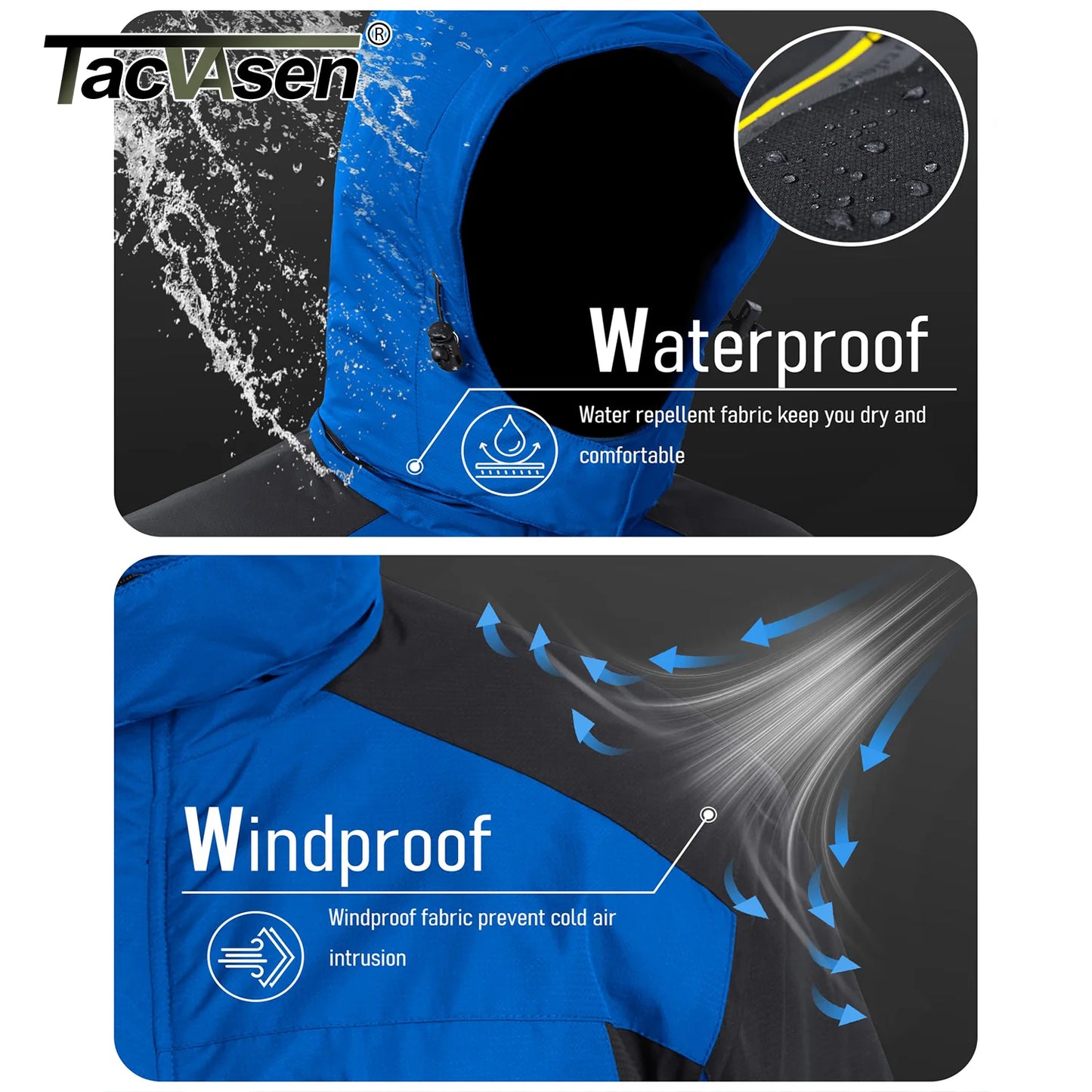 TACVASEN Men's Winter Skiing Jackets Water Resistant Fleece Coats Insulated Thermal Snowboard Jacket Parka Raincoat with Hood