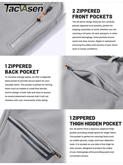 TACVASEN Men's Skiing Snow Pants Fleece Lined Waterproof Winter Insulated Hiking Pant for Outdoor Work Hunting Cargo