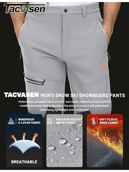 TACVASEN Men's Skiing Snow Pants Fleece Lined Waterproof Winter Insulated Hiking Pant for Outdoor Work Hunting Cargo