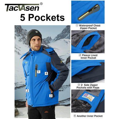 TACVASEN Men's Winter Skiing Jackets Water Resistant Fleece Coats Insulated Thermal Snowboard Jacket Parka Raincoat with Hood