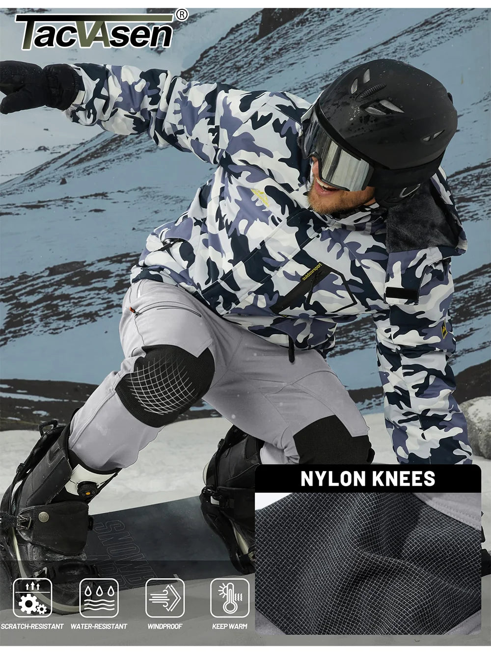 TACVASEN Men's Skiing Snow Pants Fleece Lined Waterproof Winter Insulated Hiking Pant for Outdoor Work Hunting Cargo